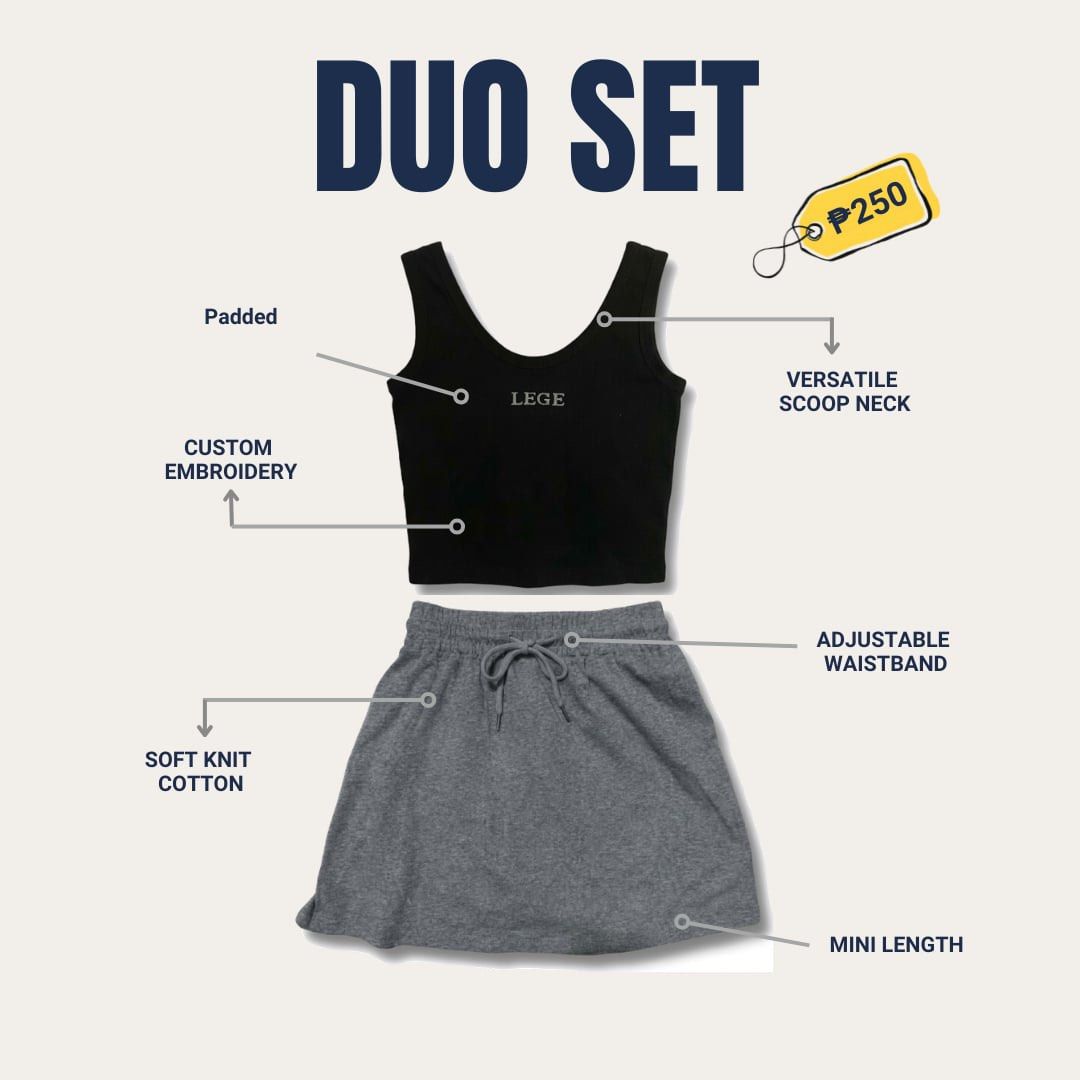 THE EVERYDAY SET - ₱250 ONLY! (Category: Others Tops) located in Manila. Submitted by _uniefinds (Listing ID 1469418007, Image 1). Description: THE EVERYDAY SET — ₱250 ONLY! 🩶🖤 ୨ৎ Black Sando + Gray Skirt ౨ৎ BLACK SANDO ♡ Color: Black ♡ Size: Small ♡ Style: Scoop neck ♡ Design: Minimalist with front embroidery ♡ Padded na rin! ♡ ౨ৎ GRAY SKIRT ♡ Color: Gray ♡ Size: Small ♡ Length: 35 cm ♡ Style: Mini skirt ♡ Features: Elastic waistband 𐙚 CONDIT