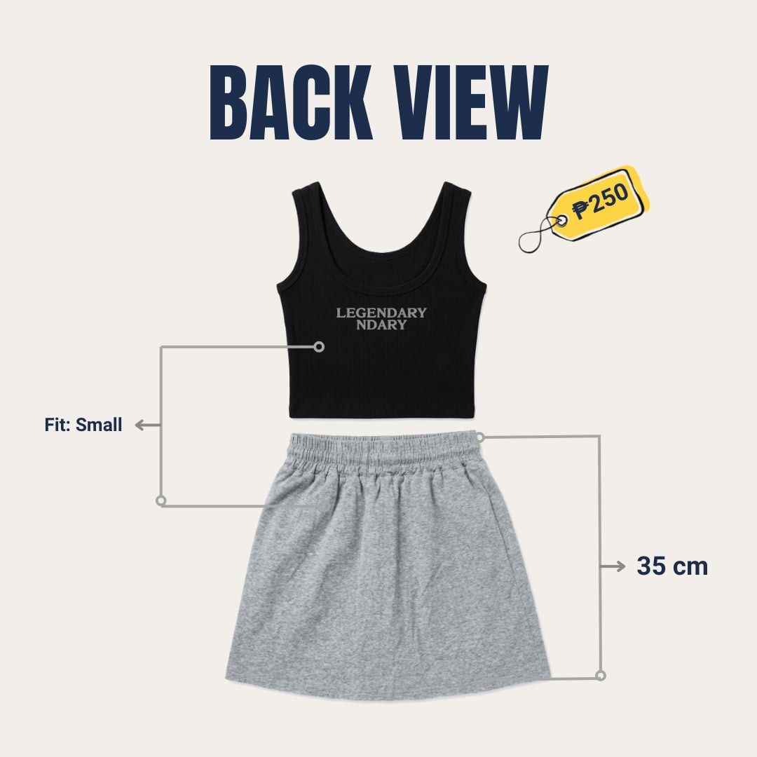 THE EVERYDAY SET - ₱250 ONLY! (Category: Others Tops) located in Manila. Submitted by _uniefinds (Listing ID 1469418007, Image 2). Description: THE EVERYDAY SET — ₱250 ONLY! 🩶🖤 ୨ৎ Black Sando + Gray Skirt ౨ৎ BLACK SANDO ♡ Color: Black ♡ Size: Small ♡ Style: Scoop neck ♡ Design: Minimalist with front embroidery ♡ Padded na rin! ♡ ౨ৎ GRAY SKIRT ♡ Color: Gray ♡ Size: Small ♡ Length: 35 cm ♡ Style: Mini skirt ♡ Features: Elastic waistband 𐙚 CONDIT