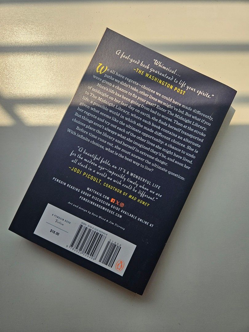 The Midnight Library by Matt Haig Paperback Novel (Category: Storybooks) located in Paranaque City. Submitted by eyagonzales17 (Listing ID 1469418709, Image 2). Description: - Title: The Midnight Library by Matt Haig - Publisher: Penguin Books (Paperback) - Genre: Bestselling fiction about choices, regret, and parallel lives - Condition: Clean covers with crisp spine, minimal creases, light browning of pages - Perfect addition to your reading lis
