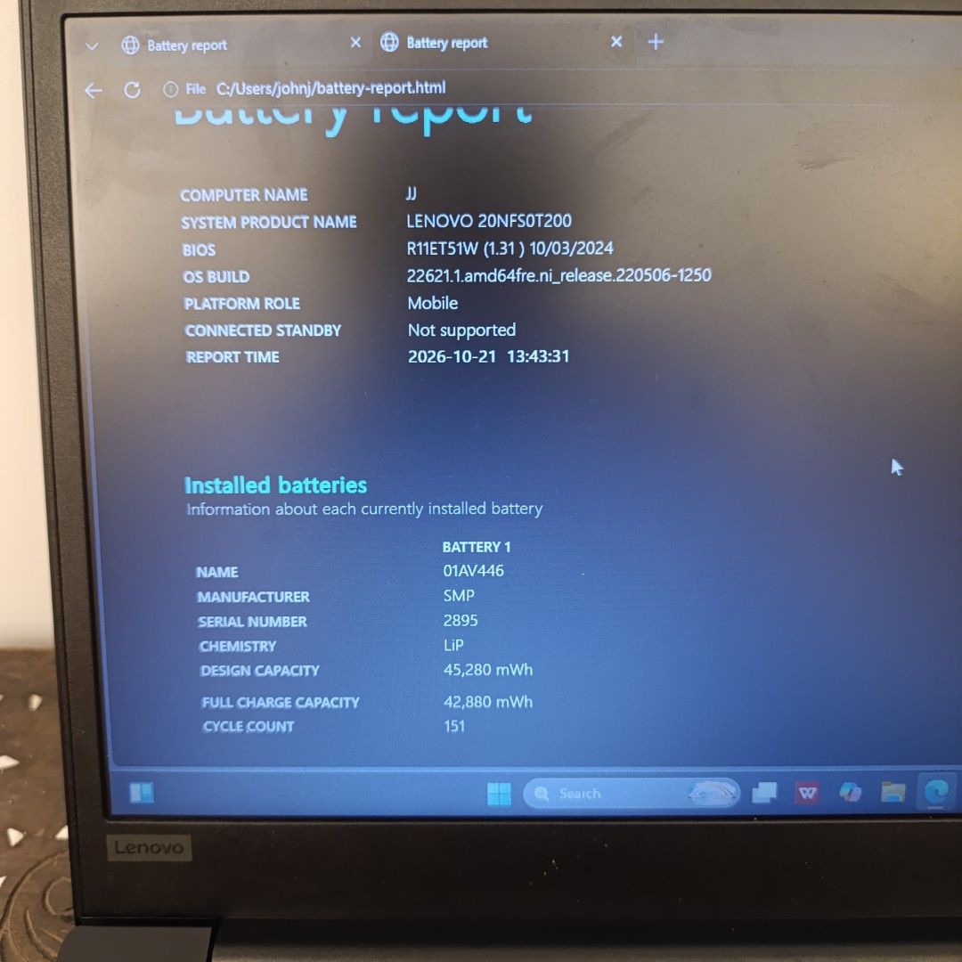 ThinkPad E595 Ryzen 5 Laptop with Bag and Charger (Category: Laptops & Notebooks) located in Muntinlupa City. Submitted by mistakyle (Listing ID 1469537196, Image 3). Description: - Model: Lenovo ThinkPad E595 - Processor: AMD Ryzen 5 3500U - Graphics: Radeon Vega 8 Graphics - Memory: 8GB RAM - Storage: 238GB Storage - OS: Windows 11 installed - Battery Health: Healthy (Only 151 cycle counts) - Inclusions: Original charger and black laptop carryi
