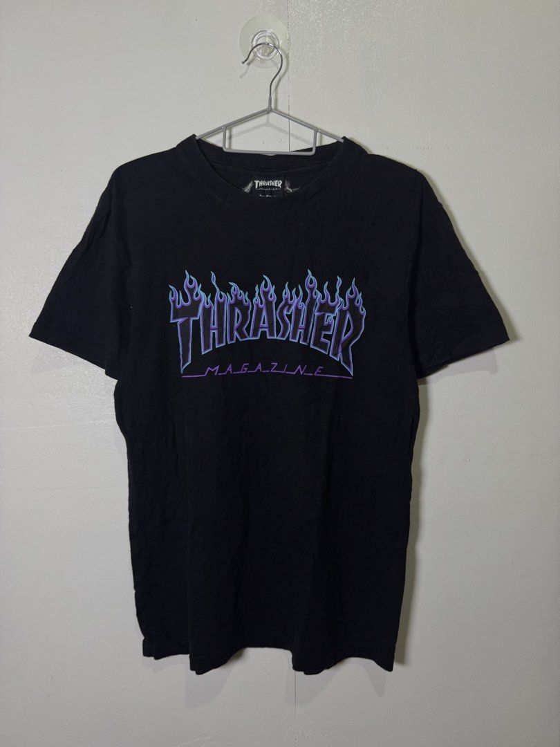 Thrasher Magazine Flame Logo Black T-Shirt (Category: Tshirts & Polo Shirts ) located in Maragusan (San Mariano). Submitted by dripdrops_ddo (Listing ID 1469553521, Image 1). Description: 🏷️THRASHER Dimes: 17.5W x 26L Size: S Color rate:9/10 In good condition.