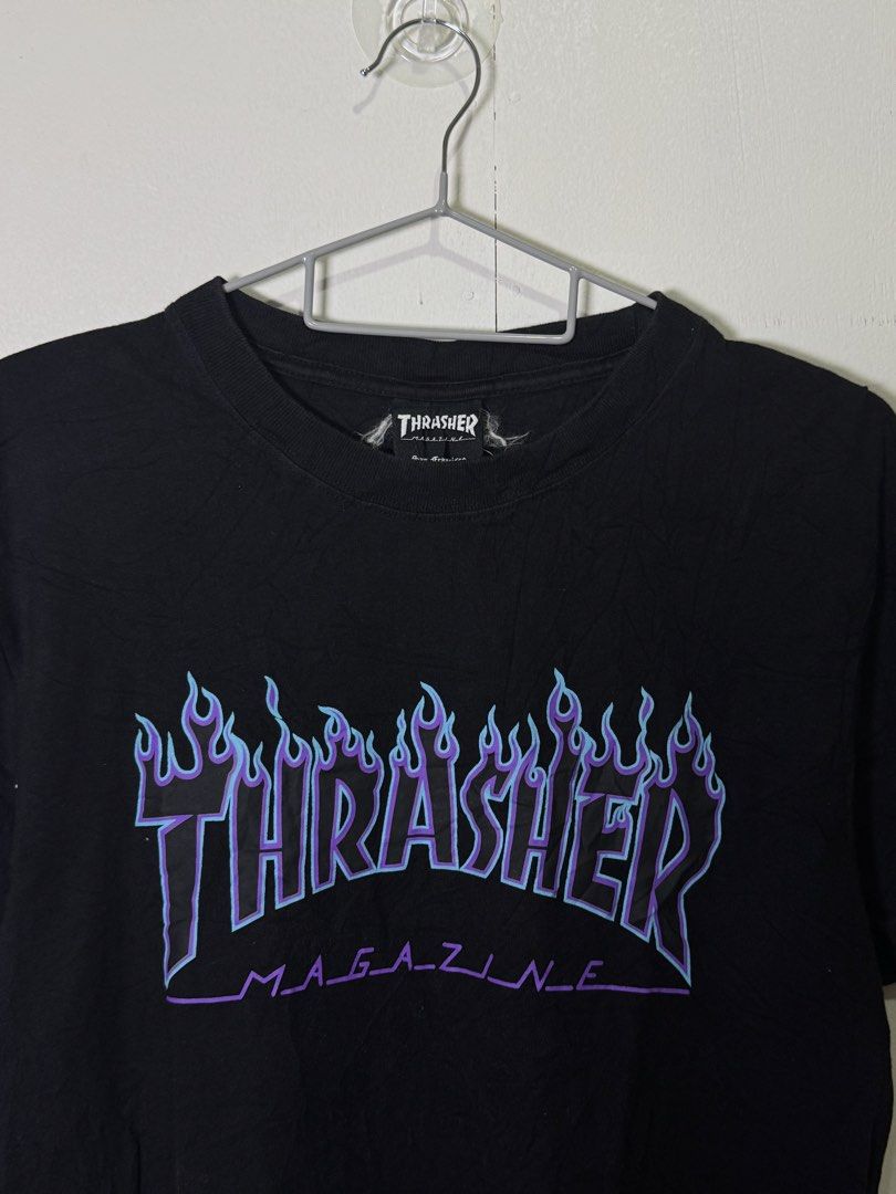 Thrasher Magazine Flame Logo Black T-Shirt (Category: Tshirts & Polo Shirts ) located in Maragusan (San Mariano). Submitted by dripdrops_ddo (Listing ID 1469553521, Image 3). Description: 🏷️THRASHER Dimes: 17.5W x 26L Size: S Color rate:9/10 In good condition.