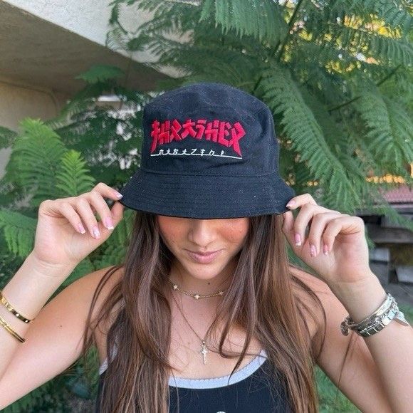 Thrasher x Godzilla Collaboration Bucket Hat (Category: Announcements) located in Gapan. Submitted by lovelypreloved1497 (Listing ID 1469403877, Image 1). Description: Thrasher x Godzilla Collaboration Bucket Hat Letting go of this limited-edition grail piece from the Thrasher Magazine x Godzilla crossover collection! Features high-quality red and white embroidery on a premium heavy cotton twill black bucket hat base. Extremely cool streetwear st