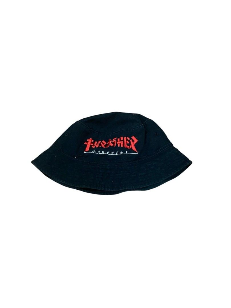 Thrasher x Godzilla Collaboration Bucket Hat (Category: Announcements) located in Gapan. Submitted by lovelypreloved1497 (Listing ID 1469403877, Image 2). Description: Thrasher x Godzilla Collaboration Bucket Hat Letting go of this limited-edition grail piece from the Thrasher Magazine x Godzilla crossover collection! Features high-quality red and white embroidery on a premium heavy cotton twill black bucket hat base. Extremely cool streetwear st