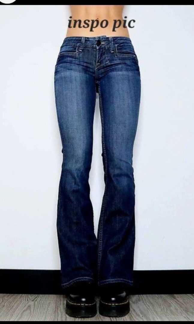 Thrifted Y2k/ Grunge Low Rise Bootcut Flare Jeans (Category: Jeans) located in Baguio. Submitted by jiji_clutter (Listing ID 1469546310, Image 2). Description: ♡ Decluttering Items in Old Stock♡ For Sale: Thrifted Low Rise Jeans (Ruyeno Sixty - could be similar to M!ss S!xty??) Waist: 27 in on tag, 31 in on measurement Hip: 33 - 34 in Thigh Circumference (pls take note dito): 18 in Length: 39.5 (Best for small to medium, especially for skinnier l