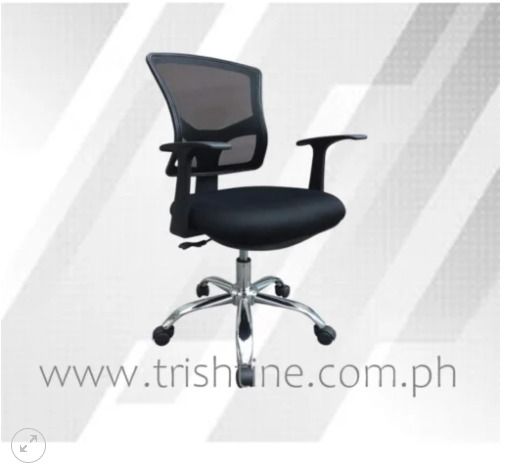 TOM-024 | Mesh Chair with Armrest (Category: Office Furniture & Fixtures) located in Caloocan City. Submitted by jim.trishtineofficefurnitures (Listing ID 1469469315, Image 1). Description: - Ergonomic task chair designed for all-day comfort - Breathable mesh backrest and plush cushioned seat - Sturdy silver chrome base with smooth-rolling caster wheels - Fixed armrests for reliable support - Easy-to-use height adjustment lever under the seat DIS