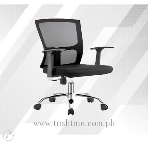 TOM-056 | Mesh Chair Nylon T-Armrest (Category: Office Furniture & Fixtures) located in Caloocan City. Submitted by jim.trishtineofficefurnitures (Listing ID 1469459920, Image 1). Description: - Ergonomic black mesh office chair with breathable backrest - Comfortable cushioned seat for long working hours - Sturdy build with fixed armrests - Height-adjustable chrome base with smooth-rolling caster wheels - Clean, modern design suitable for any hom