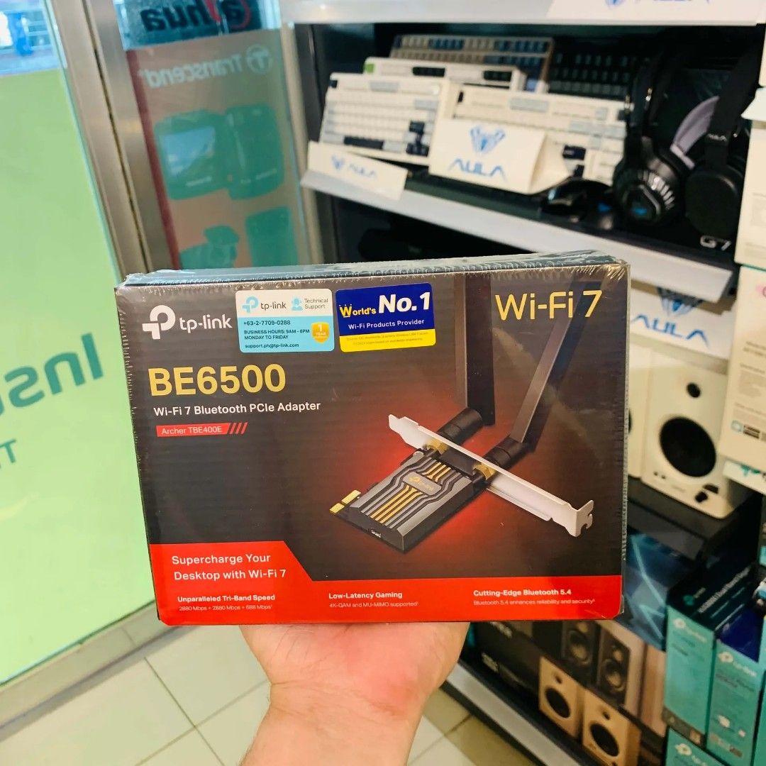 TP-Link Archer TBE400E BE6500 WiFi 7 & Bluetooth PCIe Adapter (Category: Office & Business Technology) located in Pasay City. Submitted by gogadgetswithjaja (Listing ID 1469566867, Image 1). Description: TP-Link Archer TBE400E BE6500 WiFi 7 & Bluetooth PCIe Adapter 🔎Please visit brands official website for more details of products specs and features. ❗️Prices are subject to change without prior notice. ✅️Actual picture posted. Brand New & Sealed