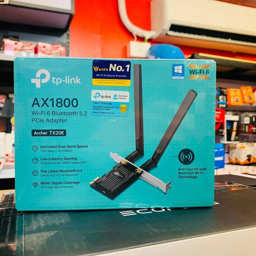 TP-Link Archer TX20E WiFi 6 & Bluetooth 5.2 PCIe Adapter (Category: Office & Business Technology) located in Pasay City. Submitted by gogadgetswithjaja (Listing ID 1469567071, Image 1). Description: TP-Link Archer TX20E WiFi 6 & Bluetooth 5.2 PCIe Adapter 🔎Please visit brands official website for more details of products specs and features. ❗️Prices are subject to change without prior notice. ✅️Actual picture posted. Brand New & Sealed. ✅️With r