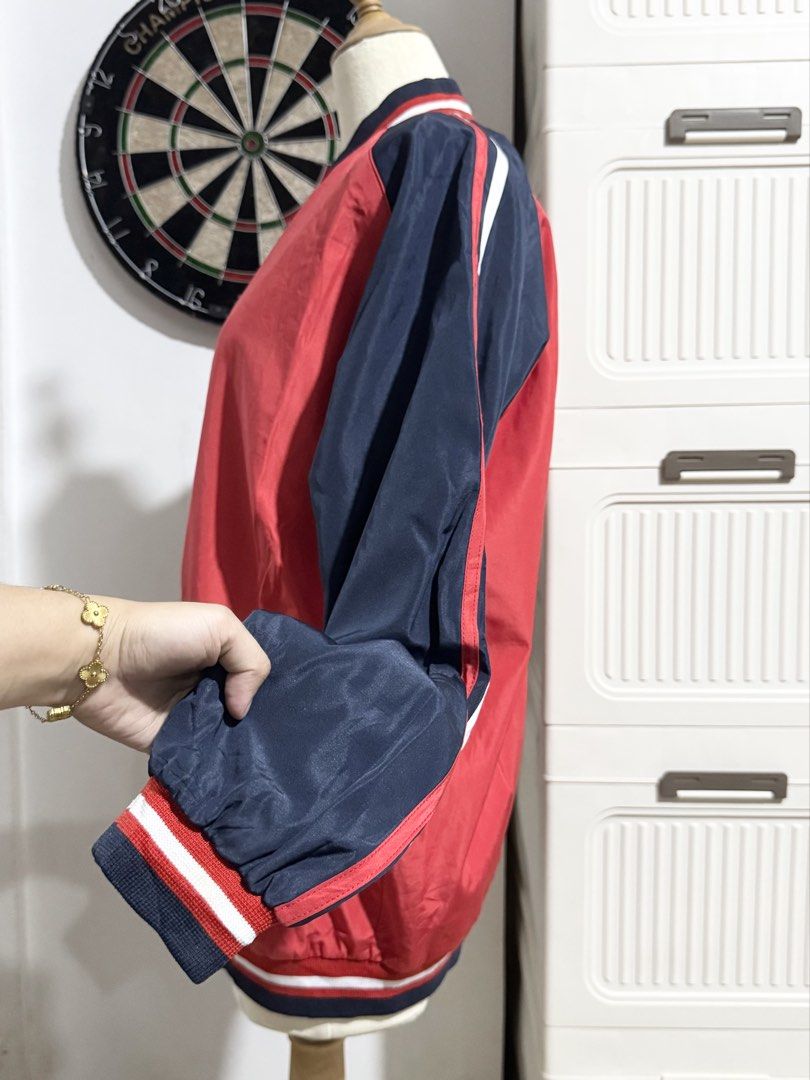 Tri-Color Varsity Jacket (Category: Coats, Jackets and Outerwear) located in Manila. Submitted by thechobecloset (Listing ID 1469523677, Image 2). Description: FIX PRICE Size: M Pre-Loved Minimal flaw: zipper is not working pero pwde niyo yan palitan. HQ naman ang tel niyan.