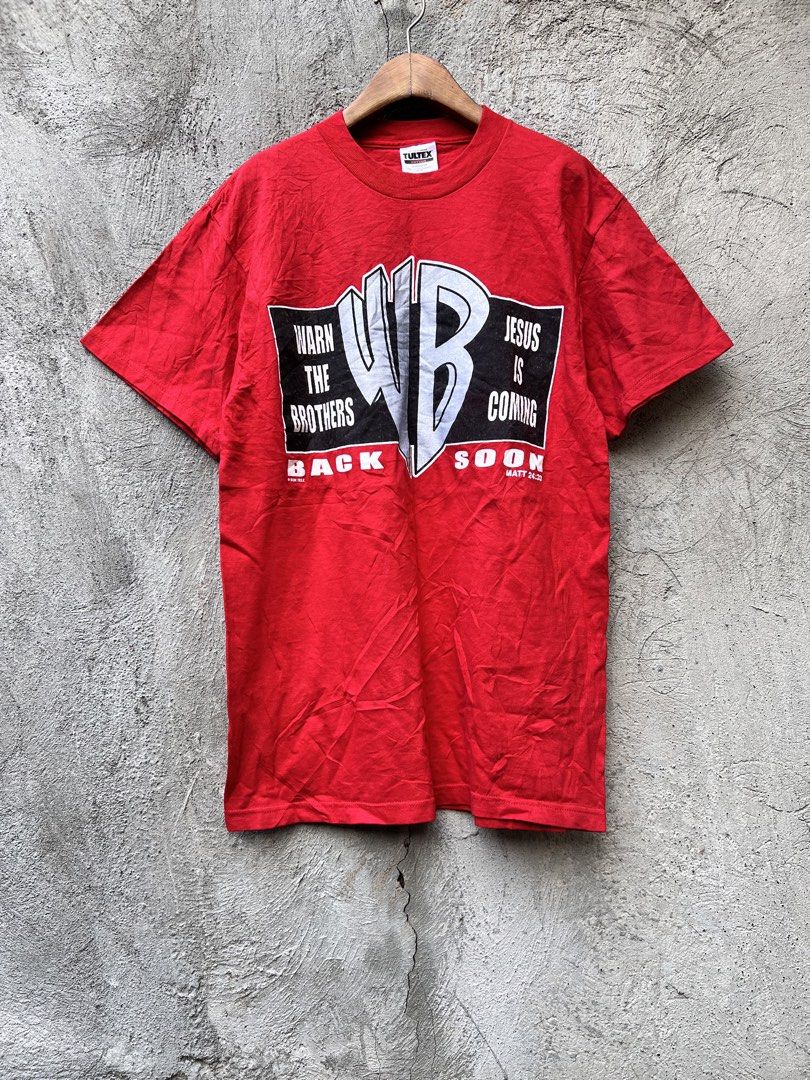 Tultex Warn the Brothers tee (Category: Luxury Apparel) located in Cebu City. Submitted by kayekallie (Listing ID 1469507317, Image 1). Description: Authentic ❗️ Tultex Warn the Brothers jesus parody tee W19.5 L29.5 Very good as new condition 9.9/10 color rate No major issue .