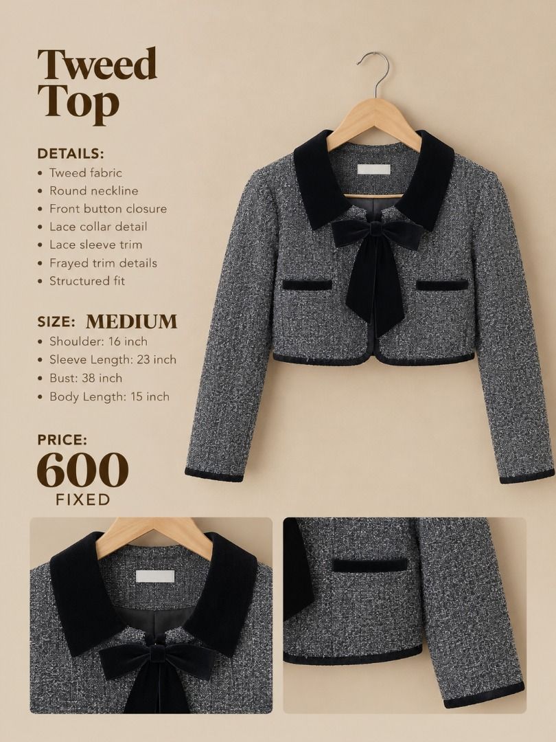 TWEED CROP BLAZER JACKET (Category: Coats, Jackets and Outerwear) located in Manila. Submitted by gladandko (Listing ID 1469534055, Image 1). Description: .