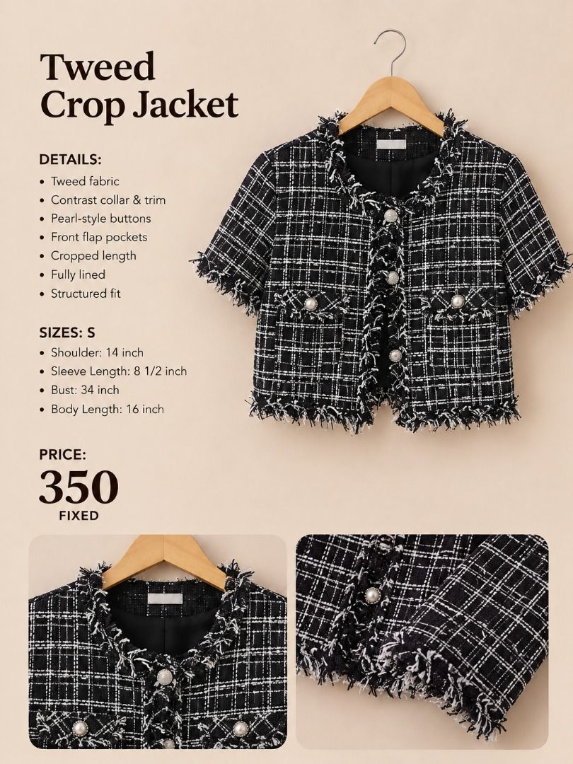 TWEED CROP JACKET (Category: Coats, Jackets and Outerwear) located in Manila. Submitted by gladandko (Listing ID 1469532518, Image 1). Description: .