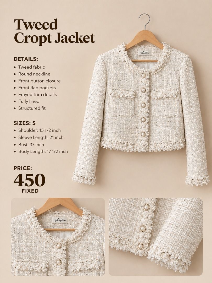 TWEED CROP JACKET (Category: Coats, Jackets and Outerwear) located in Manila. Submitted by gladandko (Listing ID 1469533260, Image 1). Description: .