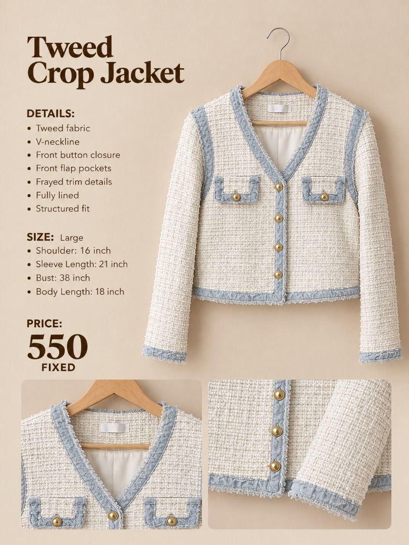 TWEED CROP JACKET (Category: Coats, Jackets and Outerwear) located in Manila. Submitted by gladandko (Listing ID 1469533457, Image 1). Description: .