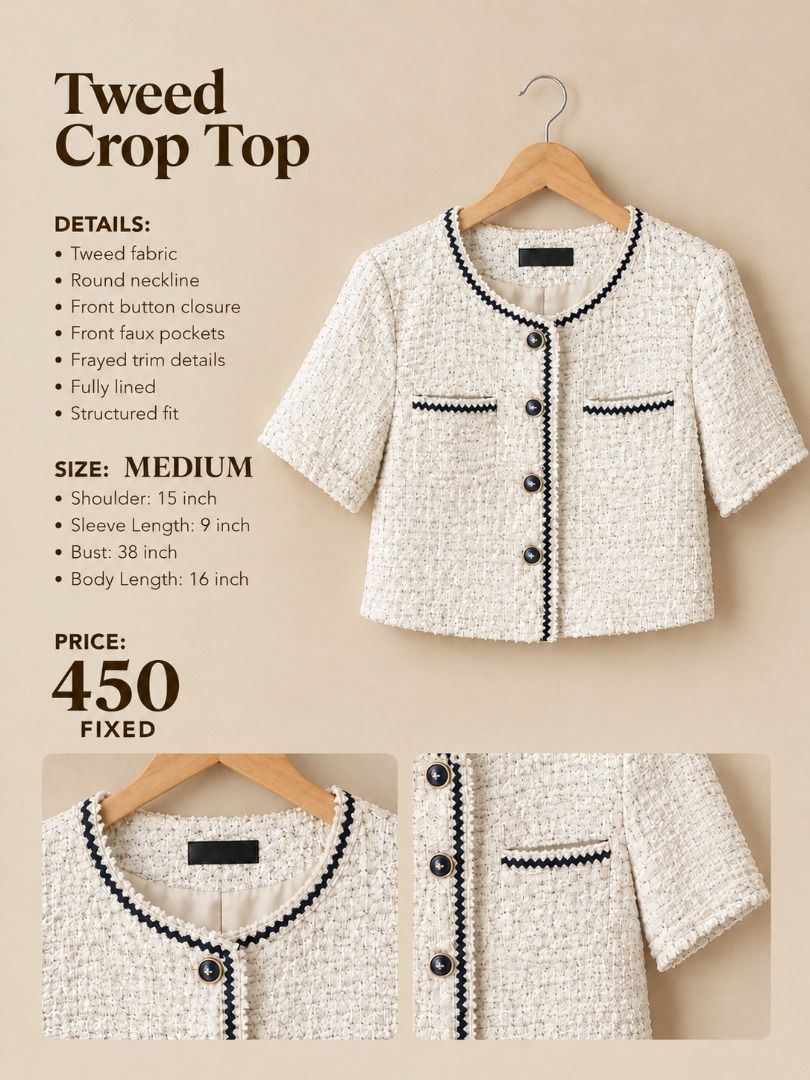 TWEED CROP TOP (Category: Coats, Jackets and Outerwear) located in Manila. Submitted by gladandko (Listing ID 1469533674, Image 1). Description: .