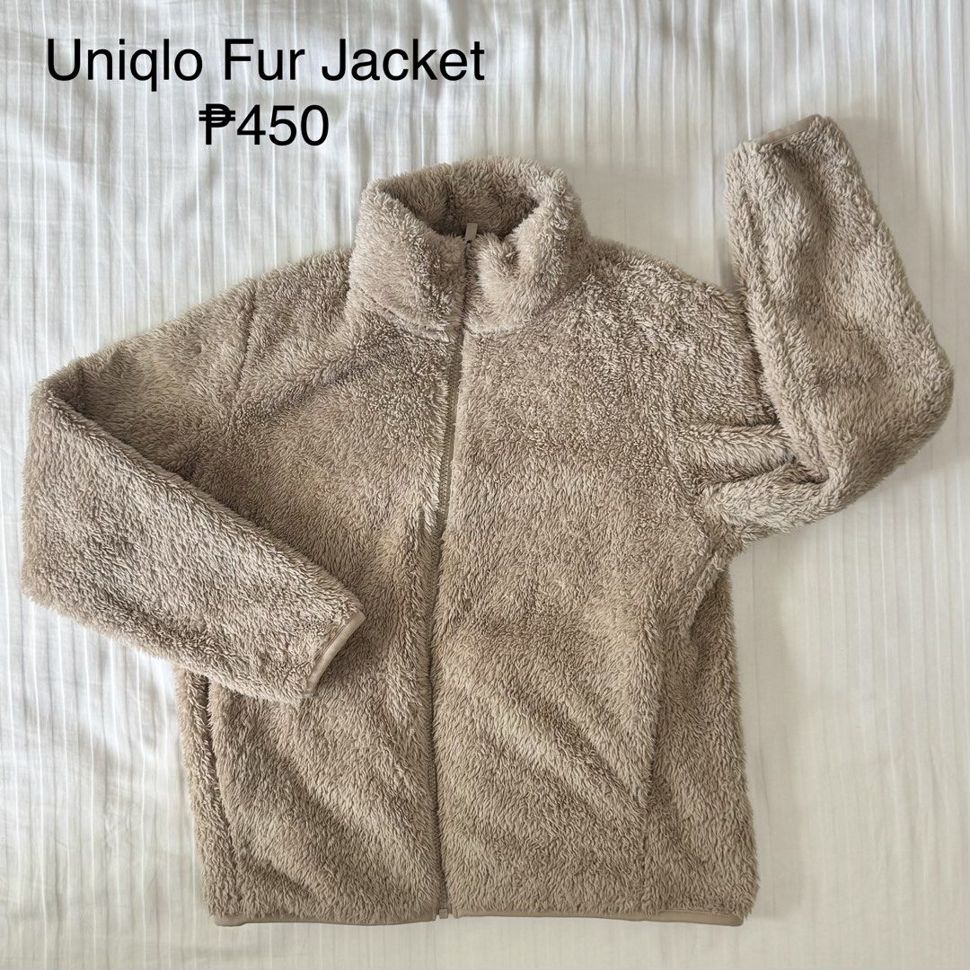 Uniqlo Fur Jacket (Category: Coats, Jackets and Outerwear) located in Cagayan de Oro. Submitted by oalmton (Listing ID 1469459781, Image 1). Description: - Brand: Uniqlo - Color: Warm taupe - Material: Soft fleece texture throughout - Design: Full front zipper with a high collar and long sleeves - Fit: Comfortable cuffs, great for easy layering - Condition: Excellent.