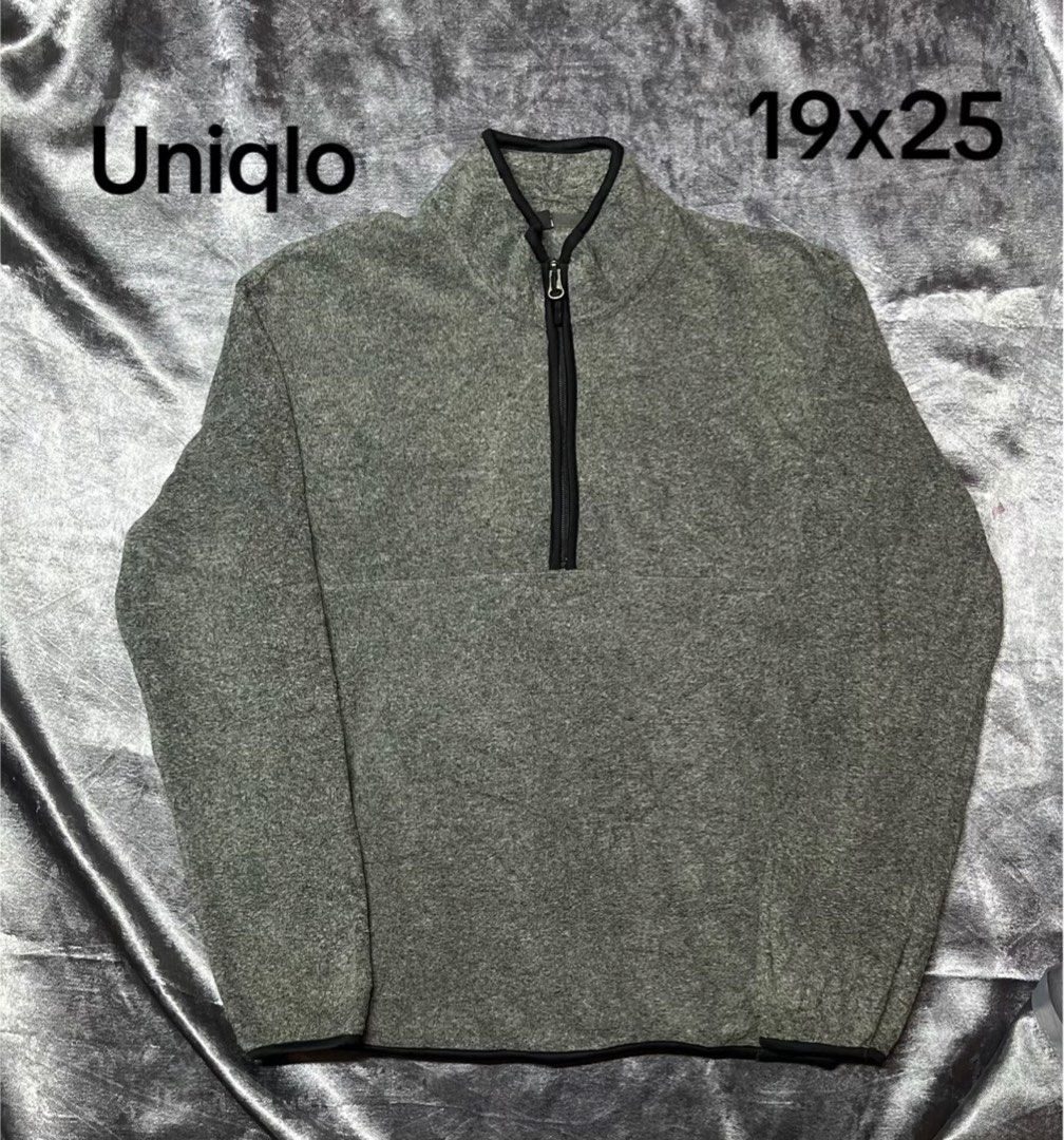 Uniqlo Grey Quarter-Zip Fleece Pullover 19x25 (Category: Coats, Jackets and Outerwear) located in Cavite. Submitted by bellewii (Listing ID 1469528111, Image 1). Description: - Brand/Style: Uniqlo Grey Fleece Pullover with quarter-zip front - Details: Black contrast piping along the collar, hem, and cuffs - Comfort: Super soft texture providing great warmth for cooler weather - Measurements: 19 inches pit to pit x 25 inches length - Condition: Ex