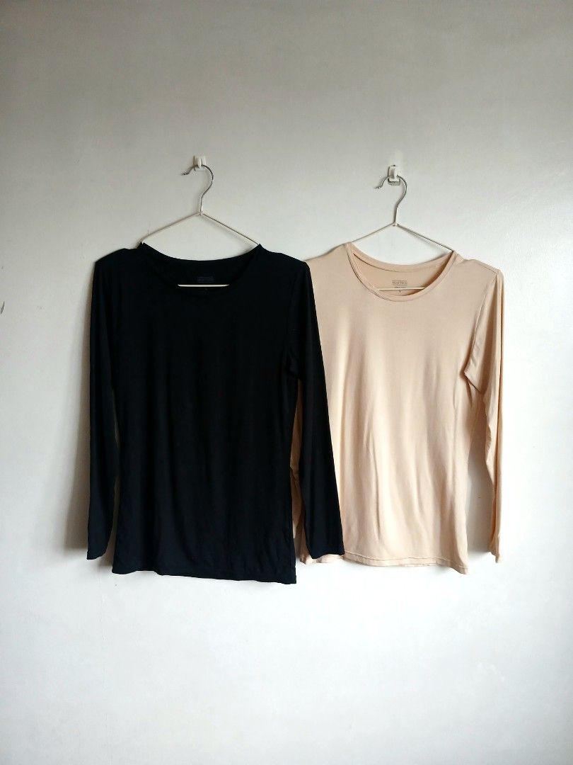 Uniqlo Heattech Regular Longsleeves Bundle Take All MEDIUM (Category: Longsleeves) located in Quezon City. Submitted by hzl_praise (Listing ID 1469429867, Image 2). Description: Uniqlo Heattech Regular Long Sleeves 3 for 450 | Medium Bundle 3 PCS. Uniqlo Heattech Regular Color: Black, Nude, Navy Blue (Size: Medium on tag) All Items: No issues, no pinholes, no stains | In good condition | Like new | Steamed Good Fabric Quality Extras: •More detail