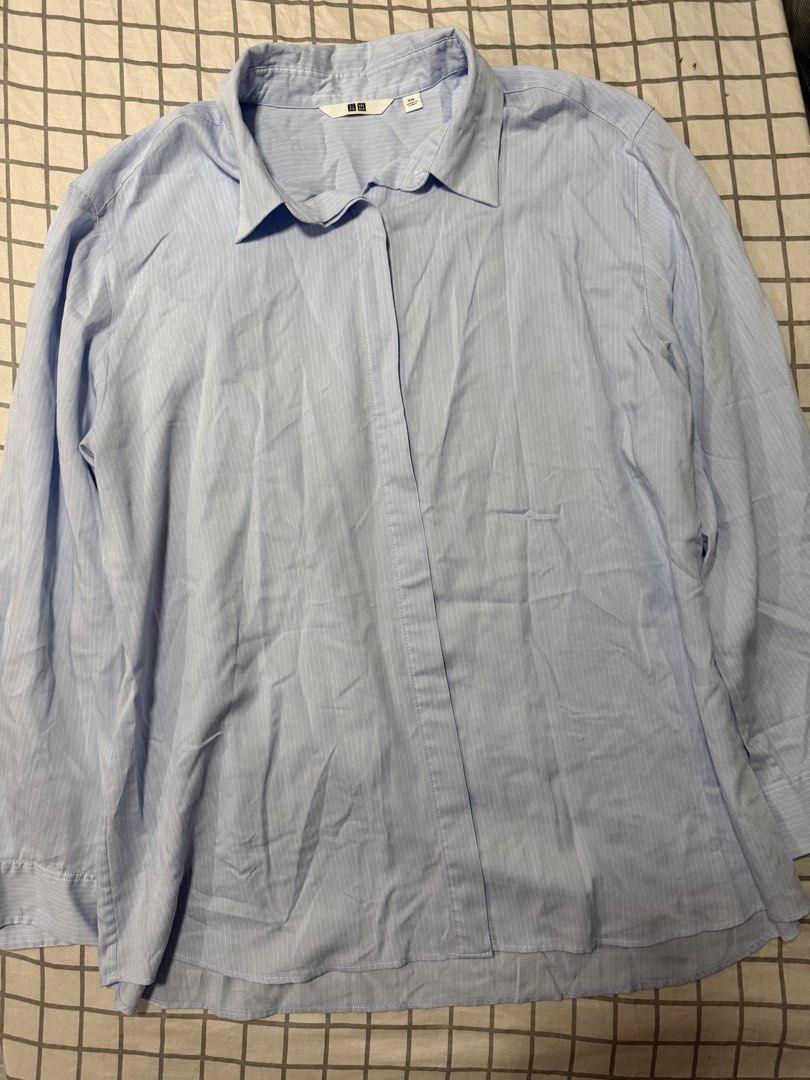 Uniqlo light blue Skipper Collar Blouse (Category: Blouses) located in Quezon City. Submitted by pinkyswearshop (Listing ID 1469473991, Image 2). Description: .