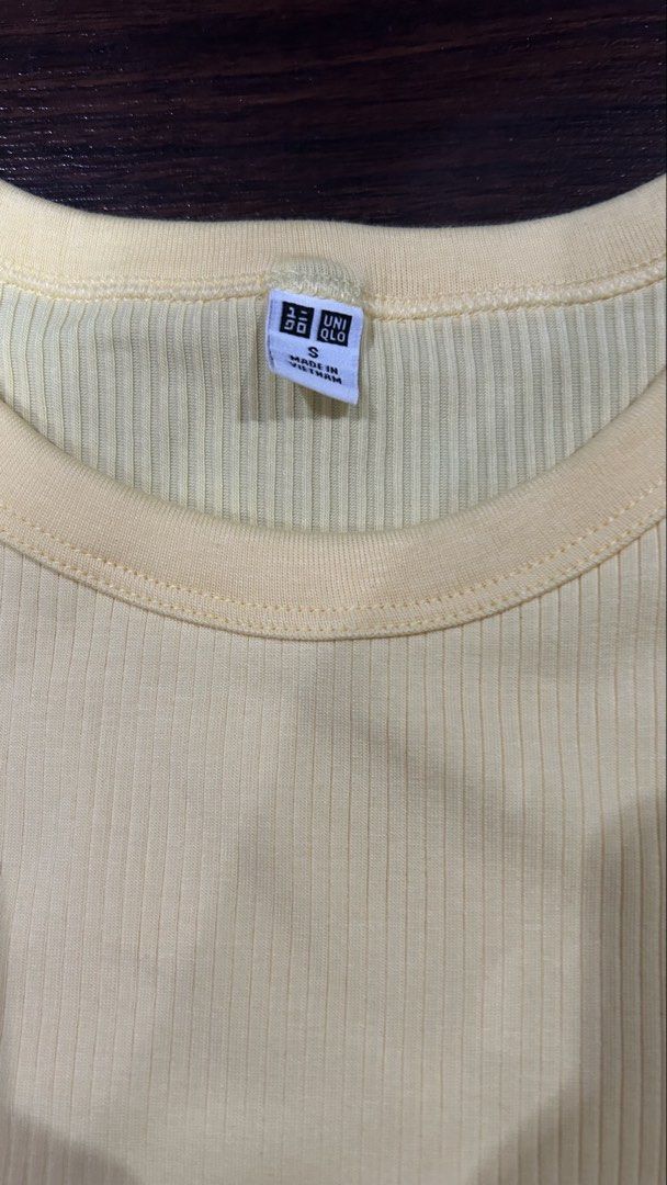 Uniqlo Long Yellow Fitted Top (Category: Shirts) located in Manila. Submitted by wengobaco (Listing ID 1469549272, Image 2). Description: Long yellow fitted top Brighter yellow in person Size S (Can fit XS-S) rfs: decluttering and used only once for a school event (no issues) Loc: QC MOP: GCash only MOD: Lalamove/Grab (buyer will book and shoulder df).