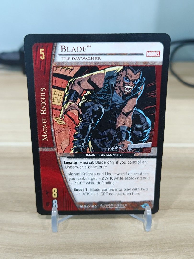 Upper Deck Marvel Vs System Marvel Knights Blade (Category: Action & Battle Toys) located in Manila. Submitted by calvin3teri (Listing ID 1469468166, Image 1). Description: 200 Grab/Lalamove only ( buyer will book and shoulder fee ) MOP: Gcash .