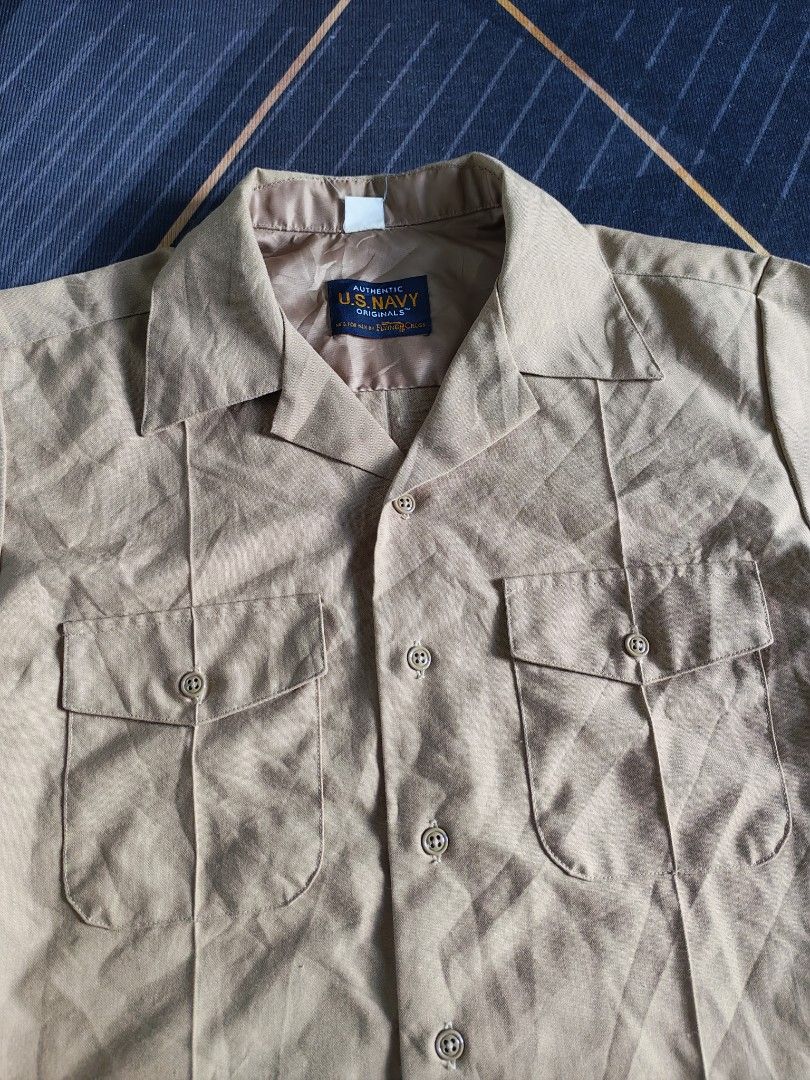 US Navy service khaki uniform shirt (Category: Tshirts & Polo Shirts ) located in Baguio. Submitted by used_clothing2600 (Listing ID 1469515148, Image 3). Description: US Navy service khaki uniform shirt made in USA size medium verygood condition width 22.5 length 29.5 shoulders 19 sleeve length 10 P 880.
