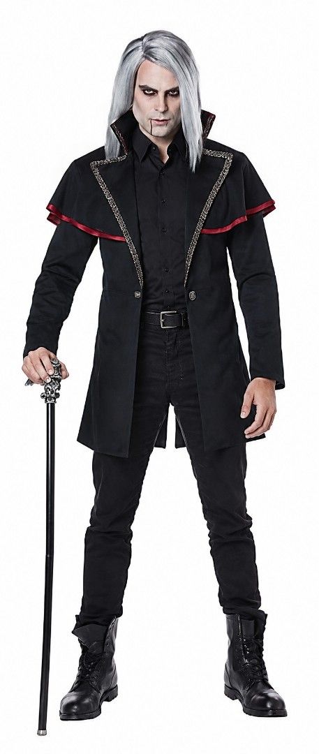 Vampire Goth Aristocrat Halloween Costume Jacket Cape (Category: Coats, Jackets and Outerwear) located in Batangas. Submitted by yanaspreloved1 (Listing ID 1469548272, Image 1). Description: - Style: Black gothic costume coat with a high stand-up collar - Details: Built-in red-trimmed shoulder cape and decorative gold patterned lapels - Closure: Double-breasted look with stylish - Ideal For: Halloween parties, cosplay events, and themed photoshoo