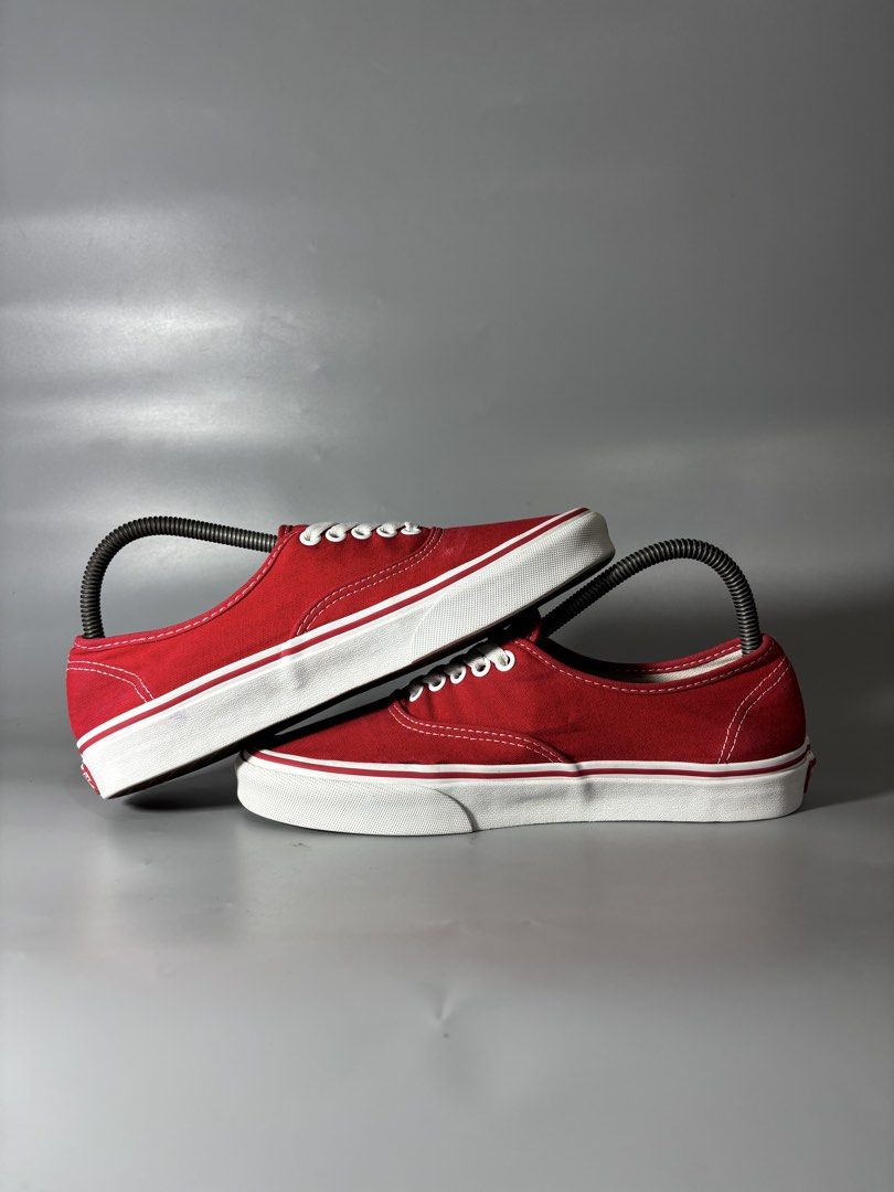Vans Authentic Red White Size 8 US / 40.5 EU (Category: Sneakers) located in Butuan. Submitted by shoeetasho (Listing ID 1469505882, Image 3). Description: - Brand/Model: Vans Authentic - Color: Bright red canvas with white laces and midsoles - Size: 8 US / 40.5 EUR / 26cm - Design: Classic low-top with signature "Off The Wall" red heel patch - Condition: Clean uppers and soles, minimal wear visible.