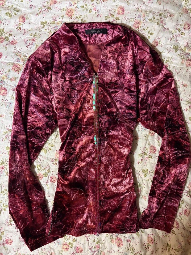 Velvet Wine Red Zip Top (Category: Longsleeves) located in Muntinlupa City. Submitted by herellas0504 (Listing ID 1469483080, Image 1). Description: xs-med SALE! .