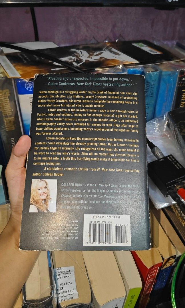 Verity by Colleen Hoover (Category: Storybooks) located in Manila. Submitted by soleilmirai (Listing ID 1469520174, Image 3). Description: - #1 New York Times bestselling psychological thriller & viral BookTok sensation - Standard US trade paperback edition (Grand Central Publishing, featuring the iconic black-and-gold Murphy Rae Fennell cover design) - Follows struggling writer Lowen Ashleigh, hired to finish the remaining novels of injured best