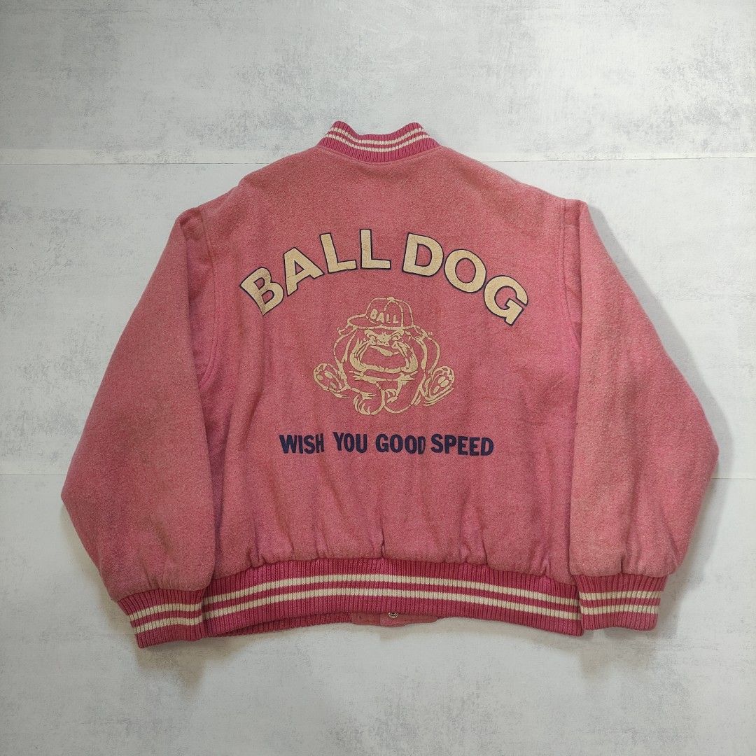 Vintage Ball Varsity Jacket (Category: Coats, Jackets and Outerwear) located in Bulacan. Submitted by thriftlockerph (Listing ID 1469547519, Image 2). Description: Size: M Dimension: 24L 22W Condition: 8/10 Issue: print cracks, stains.