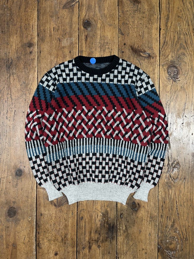 Vintage Crewneck Knit Sweatshirt (Category: Coats, Jackets and Outerwear) located in Baguio. Submitted by fishy___fish (Listing ID 1469537979, Image 1). Description: Vintage Crewneck Knit Sweatshirt Width: 20” Length: 24.5” Fits S-M No issues.