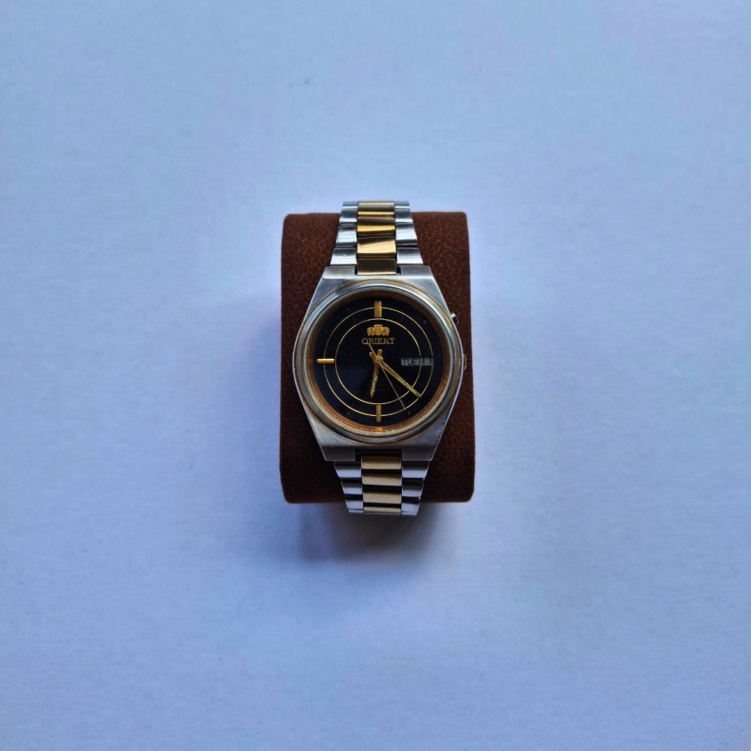 Vintage Orient Automatic 21 Jewels (Category: Luxury Watches) located in Calamba. Submitted by mrq.io (Listing ID 1469484313, Image 3). Description: 100% working, adjustable Day/Date Quickset Needs service, naitago nang matagal sa drawer Replaced bracelet to Seiko Two Tone bracelet 📦 Shipping available nationwide 📍 Calamba, Laguna.