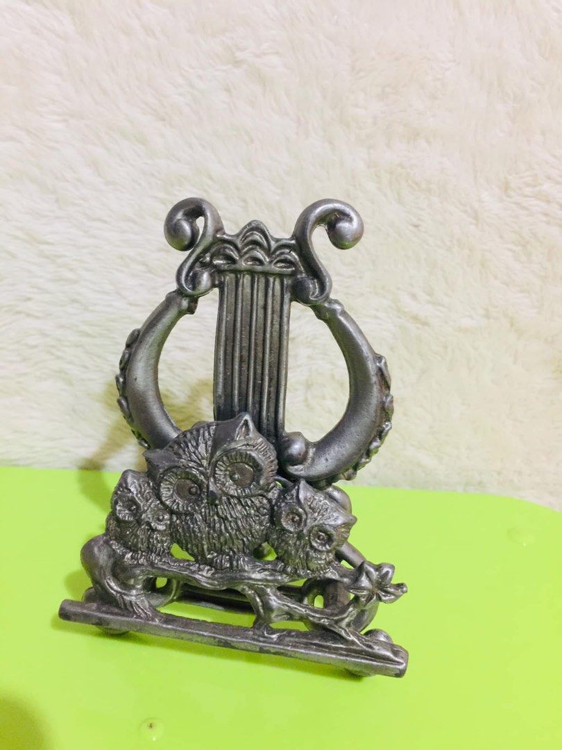 Vintage Owl Photo Frame Stand Lyre Shape Metal, Furniture & Home Living ...
