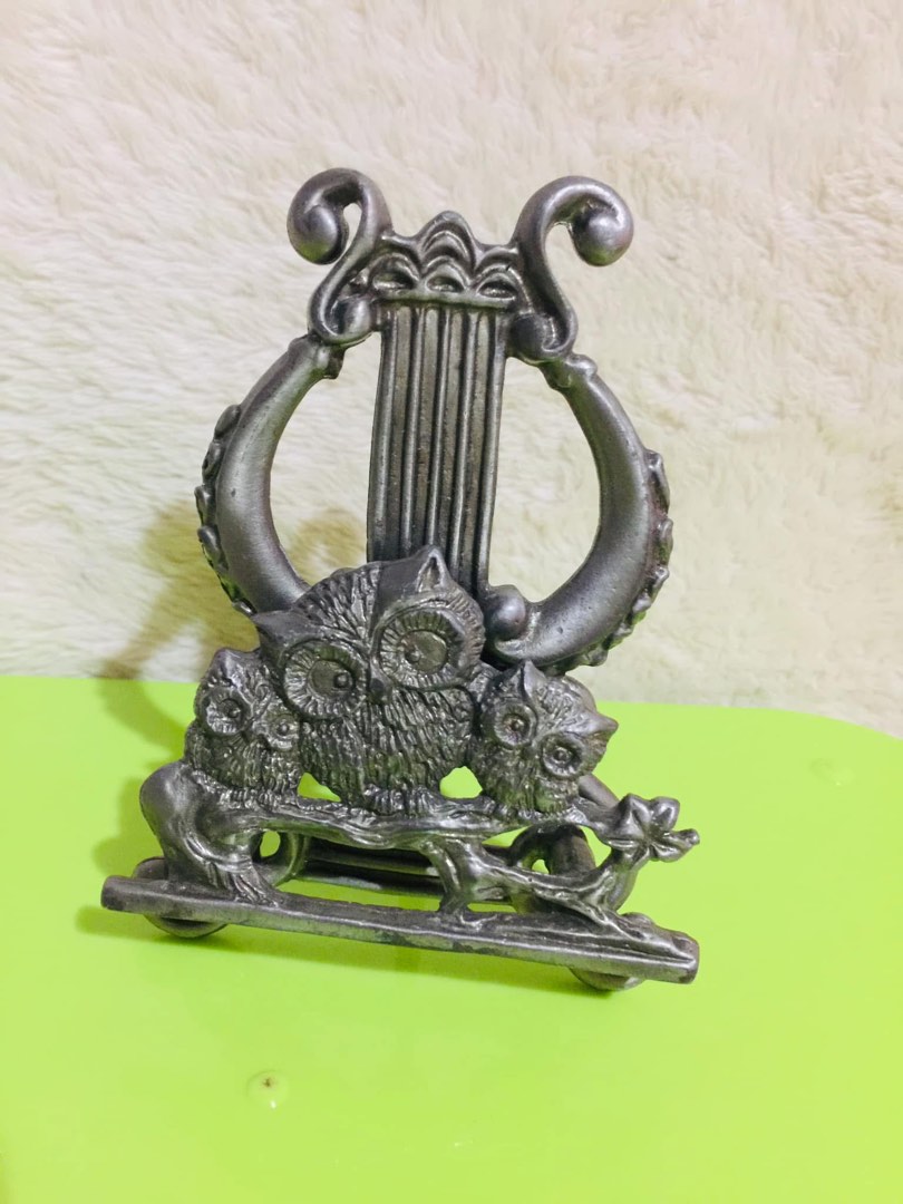 Vintage Owl Photo Frame Stand Lyre Shape Metal, Furniture & Home Living ...