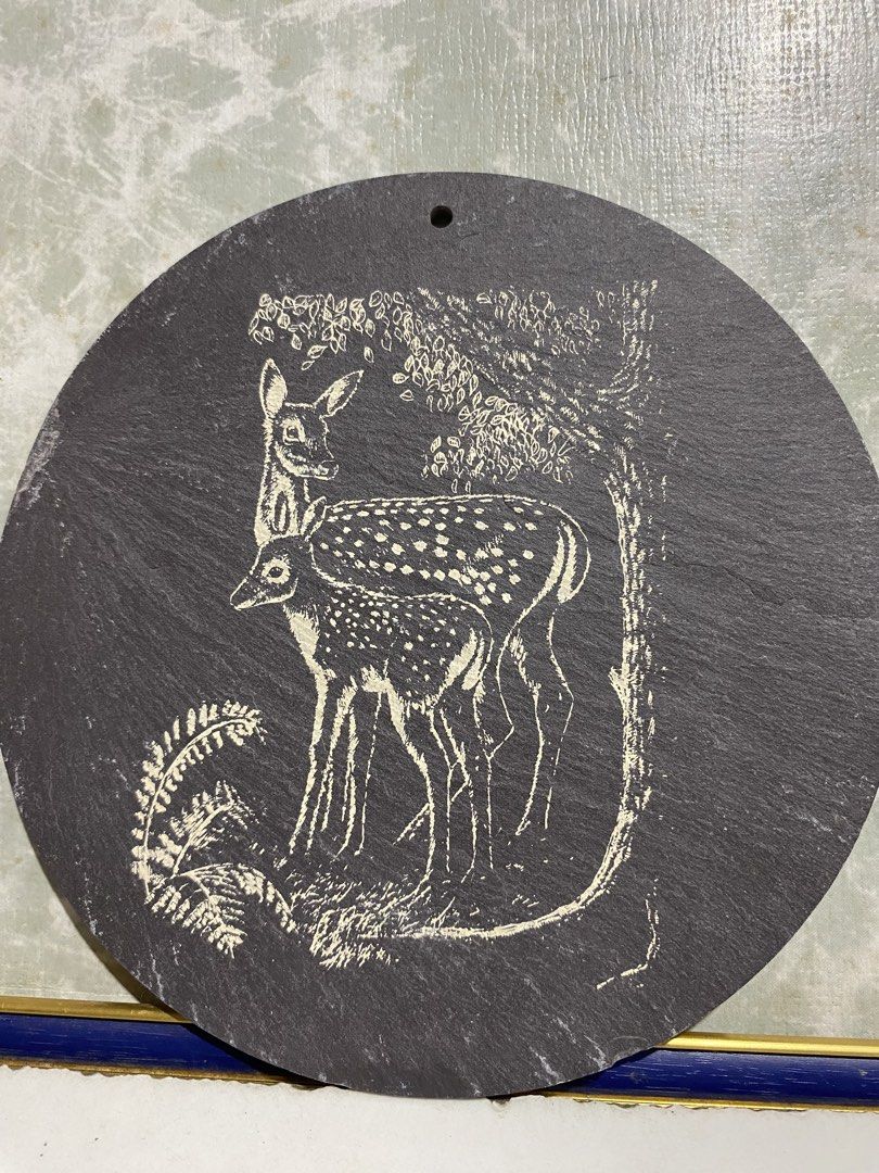 Vintage Wall Plaques (SOLD PER PIECE) (Category: Wall Decor) located in Calamba. Submitted by chebvintagedepot (Listing ID 1469489378, Image 2). Description: (B22v2-04) “vintage natural slate pieces featuring etched country and wildlife scenes, including a shepherd or farmer with a lamb and deer in a woodland setting. These have a lovely rustic, traditional feel and would suit a country-style home, cottage décor, or a collection of vintage slate 