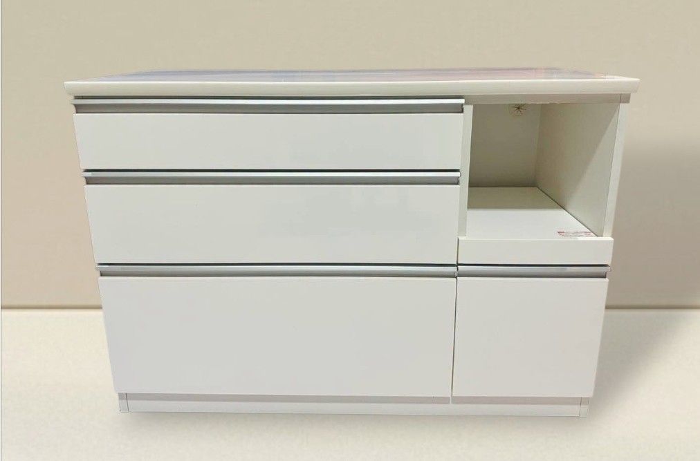 White Kitchen Counter Buffet Sideboard Cabinet Coffee Nook (Category: Shelves, Cabinets & Racks) located in Quezon City. Submitted by dannikkishoppe2 (Listing ID 1469569672, Image 1). Description: White Kitchen Counter Buffet Sideboard Cabinet Coffee Nook‼️₱8000‼️ *duco finish *soft-close drawers +built-in power outlet for microwave, rice cooker, or other appliances *good as new W47in x D20in x H33.5in Please manage your expectations as there mig