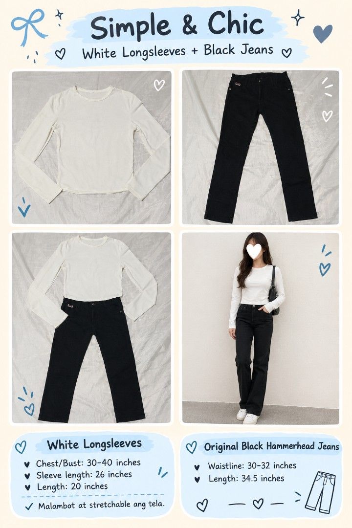 White longsleeves & Black jeans (Category: Sets or Coordinates) located in Taguig. Submitted by miss_rein (Listing ID 1469404510, Image 1). Description: .