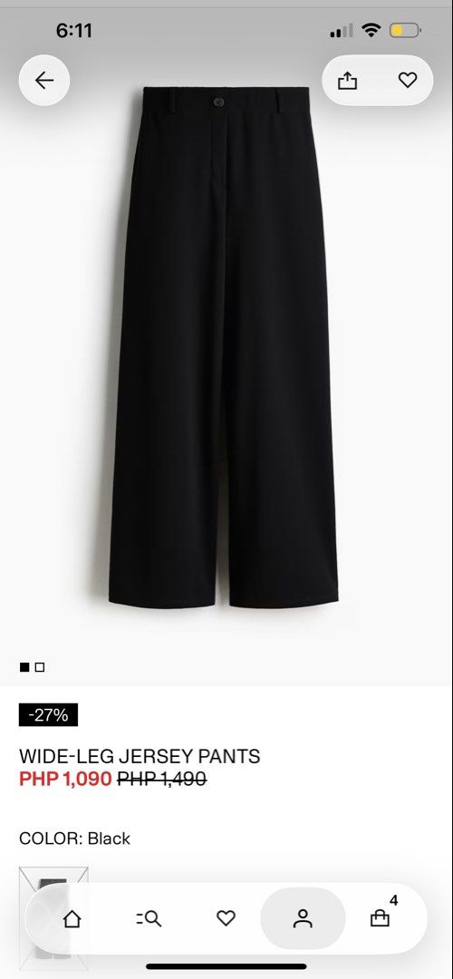 Wide-Leg Jersey Pants Black (Category: Jeans) located in Quezon City. Submitted by chingg13 (Listing ID 1469489463, Image 1). Description: USED ONCE ONLY! - Color: Black - Style: Wide-leg minimalist pants - Material: Super comfortable, stretchy jersey fabric - Details: Waist button closure with belt loops - Versatility: Easy to dress up or down, perfect for daily wear - Sizing: Size chart included in photos.