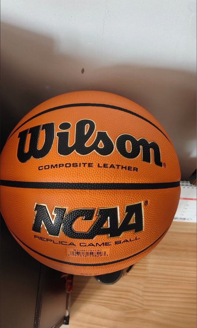 Wilson NCAA Replica Game Basketball Size 7 (Category: Racket and Ball Sports) located in Manila. Submitted by christina12334 (Listing ID 1469534669, Image 1). Description: - Authentic Wilson NCAA replica game ball (Size 7) - Durable composite leather build for indoor or outdoor play - Premium black and gold debossed lettering with clear barcode stamp - Standard inflation valve (requires 48 to 62 kPa) - Official size and weight for a professional 
