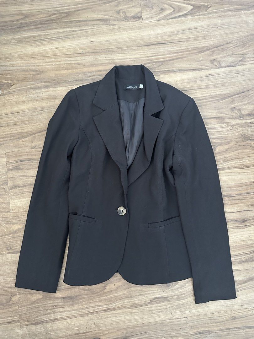 Woman Black Single Button Blazer Size XS (Category: Coats, Jackets and Outerwear) located in Paranaque City. Submitted by declutterwyae (Listing ID 1469404063, Image 1). Description: - Brand: Woman - Size: XS - Color: Black - Closure: Single front button - Details: Structured lapel collar, two side flap pockets, fully lined - Style: Perfect for office wear or smart casual outfits.
