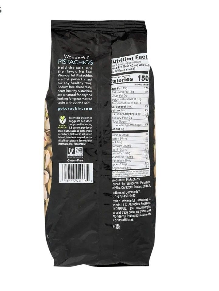 Wonderful Unsalted Pistachios 454g (Category: Other Food & Drinks) located in Valenzuela. Submitted by us_uae.box (Listing ID 1469451803, Image 2). Description: Wonderful Pistachios In-Shell Unsalted Nuts, 16 Ounce Bag, Protein Snacks, Gluten Free, Vegan Snacks, Shelled Pistachios Best if used by: Feb 2027.