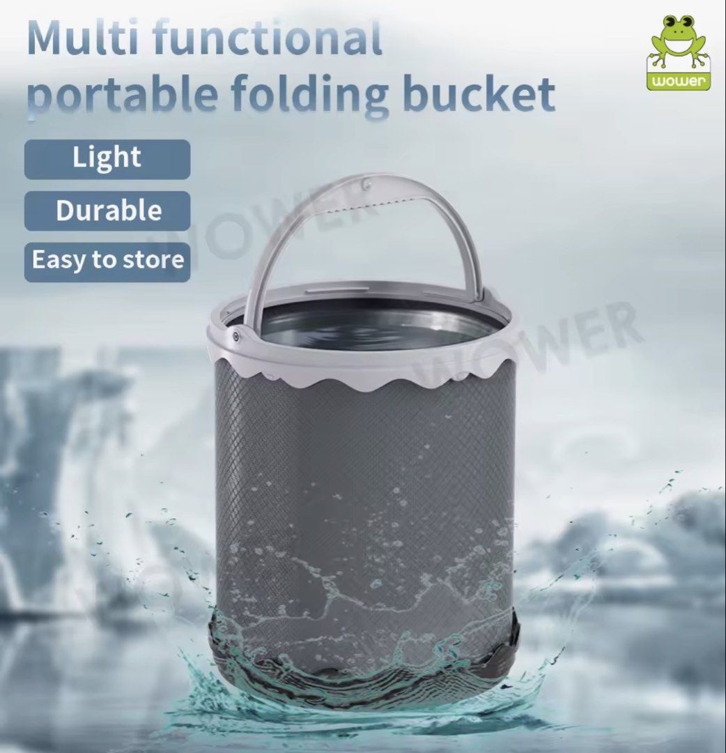 Wower 15L Multi-Function Folding Bucket, Foldable Camping Bucket, Camping Bucket (Category: Luxury Bags & Wallets) located in Pasay City. Submitted by jen.pen (Listing ID 1469464063, Image 1). Description: Grey 15-liter folding bucket by Wower. Collapsible design for easy storage and transport. Great for camping, car washing, cleaning, and outdoor trips. Lightweight and durable construction. Original box included, unopened in plastic packaging..