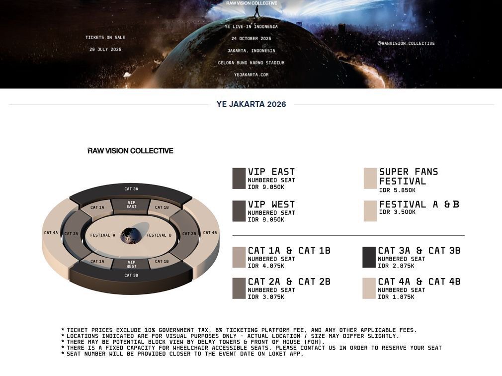 YE Jakarta CAT 2 ticket - Oct. 24, 2026 (Below SRP) (Category: Events Tickets) located in San Juan City. Submitted by dragxnslayxr (Listing ID 1469435121, Image 2). Description: YE Jakarta CAT 2 ticket - Oct. 24, 2026 Cat 2 B, Row 11 Official ticket purchased through LOKET. Purchased for Rp 4,666,368 (~₱16.6k) Selling for ₱10k only Ticket will be transferred directly through the official LOKET X Ticket Transfer. Buyer will receive the ticket in t