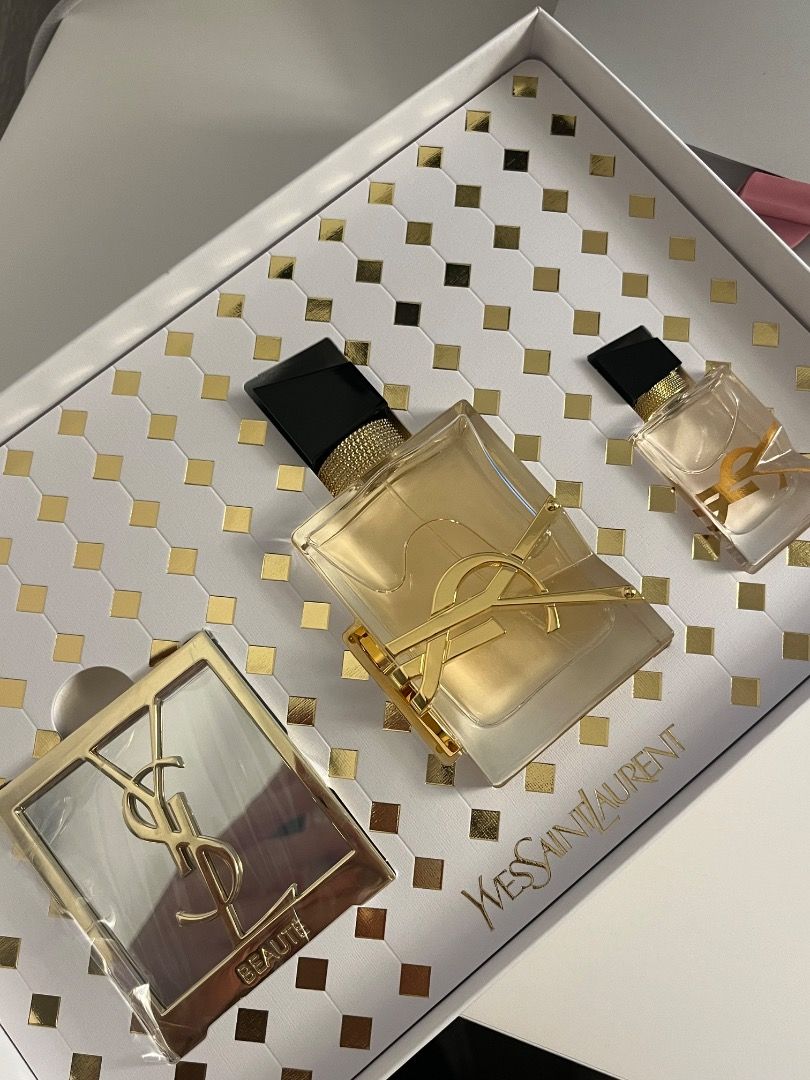 Yves Saint Laurent Libre Eau de Parfum Gift Set (Category: Fragrance & Deodorants) located in Santa Rosa. Submitted by violetmarkeyy (Listing ID 1469567890, Image 1). Description: - 100% Authentic Yves Saint Laurent Libre Gift Set from Germany - Comes in original white gift box - Includes: 1x standard 50ml perfume bottle - Includes: 1x travel-sized mini perfume - Includes: Exclusive YSL Beauté accessory item - Brand new and unused, ideal for gift