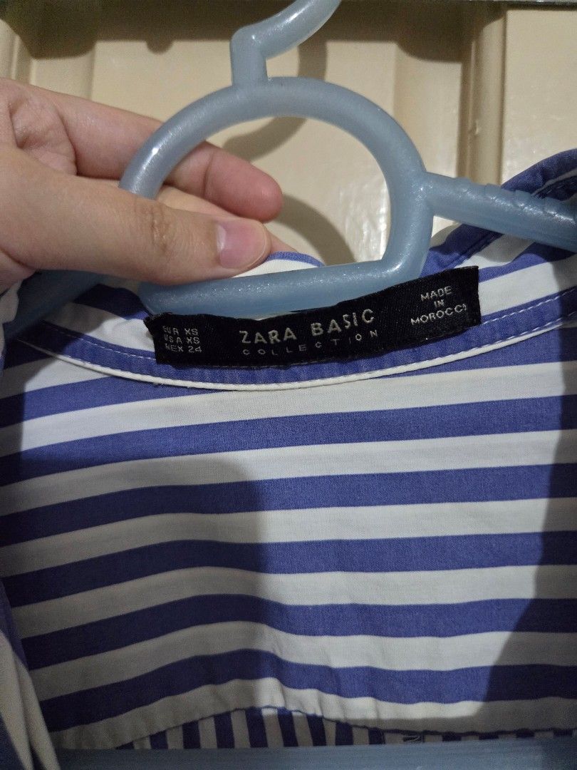 Zara Basic Blue White Striped Shirt Dress Size XS (Category: Dresses) located in Manila. Submitted by claaamss (Listing ID 1469533521, Image 2). Description: width: until 24" body frame (M - L) length: 43".