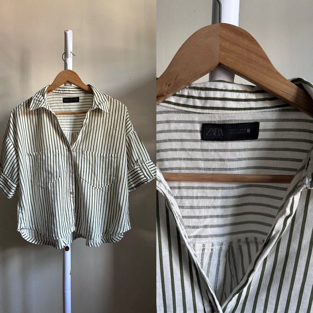 Zara Green and White Striped Short Sleeve Button Down (Category: Shirts) located in Rizal. Submitted by loveluna. (Listing ID 1469491912, Image 1). Description: .