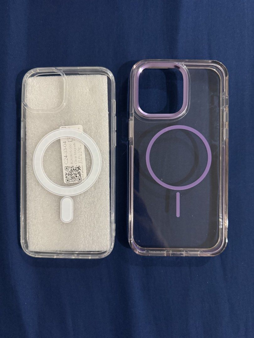 15 Plus Magsafe Clear Case & 14 Pro Max Magsafe Case (Category: Cases & Sleeves) located in Cavite. Submitted by araja____7 (Listing ID 1469594834, Image 1). Description: - Compatible models: iPhone 15 Plus and iPhone 14 Pro Max - MagSafe compatible with built-in magnetic ring for easy charging - Clear transparent material to showcase your device - Color options: Clear/White and Purple accented design.