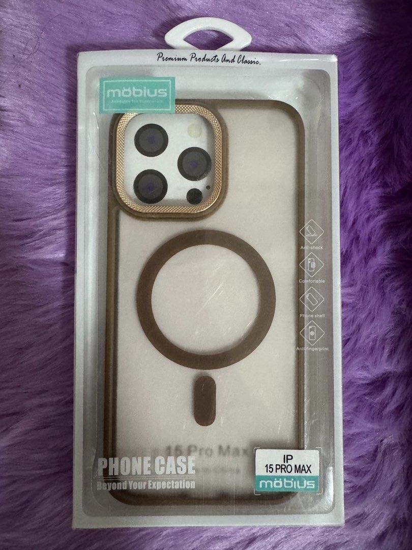 15 Pro Max New Sand Design Magnetic Hard Case (Category: Cases & Sleeves) located in Cavite. Submitted by araja____7 (Listing ID 1469599721, Image 2). Description: - Model: iPhone 15 Pro Max - Brand: Möbius - Type: New Sand Design Magnetic Hard Case - Color: Brown with gold camera bezel accent - Features: Anti-shock, anti-fingerprint, and comfortable grip - Condition: Brand new in original retail box .